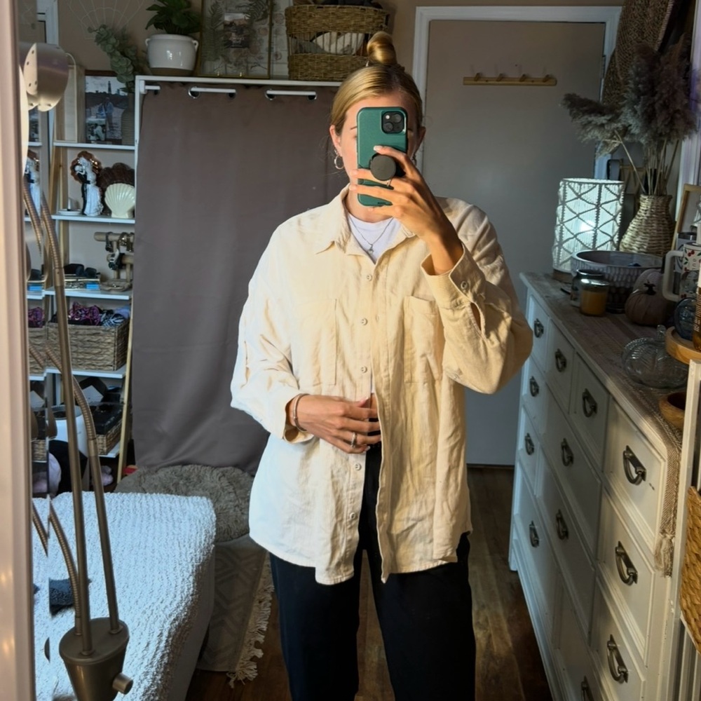 H&M beige corduroy button up shacket beige